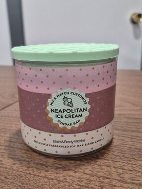 New! Bath & Body Works Neapolitan Ice Cream Sundae Bar 3 Wick Candle